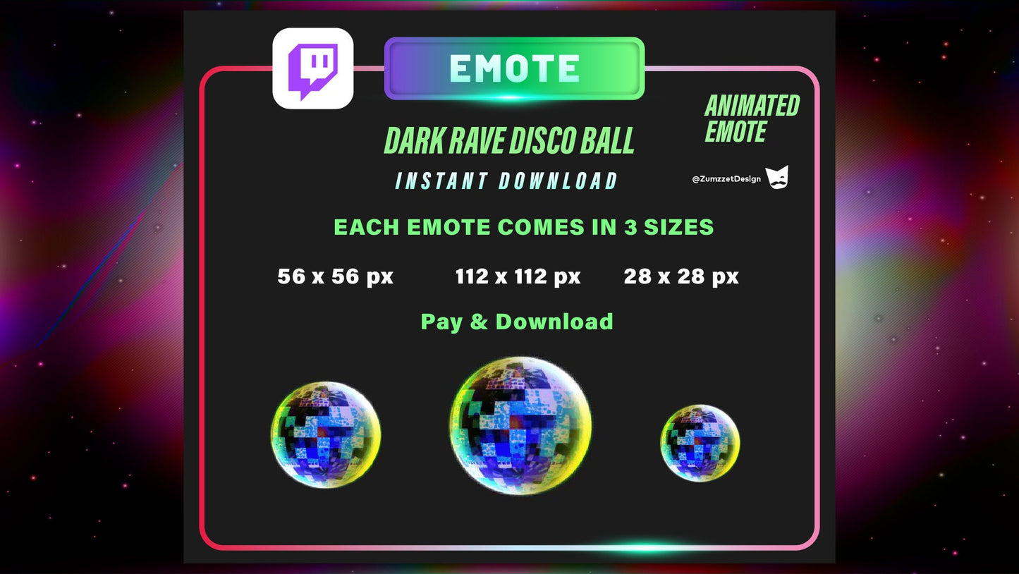 ANIMATED Dark Rave Disco ball Emote for Twitch, Streamer, Gaming, Streaming, Stream Emotes, Gamer Emote, Glowing Emote