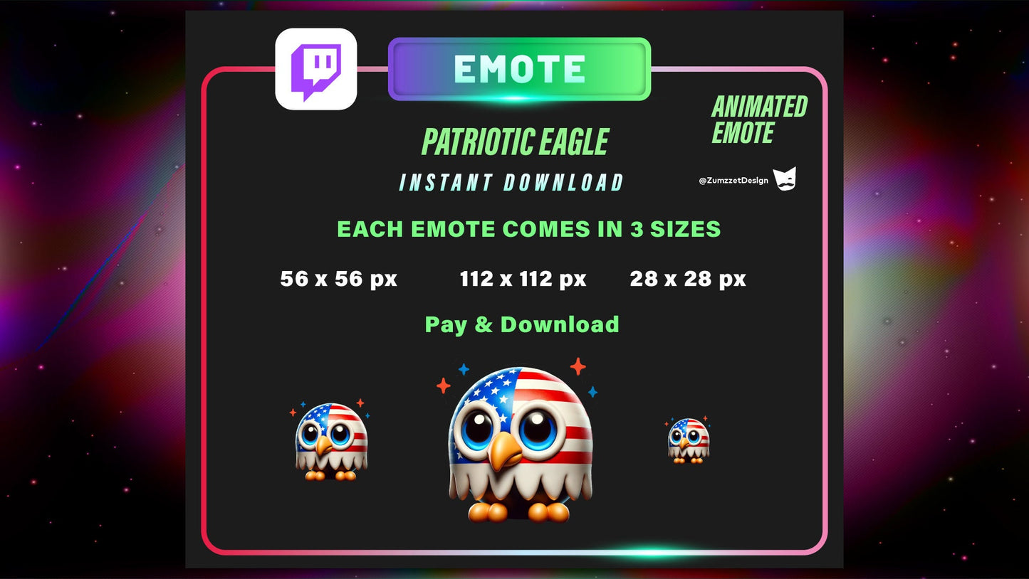 ANIMATED Patriotic American Bald Eagle Emote for Twitch, Streamer, USA Emote, Streaming, Stream Emotes, Independence Day, 4th July Emote