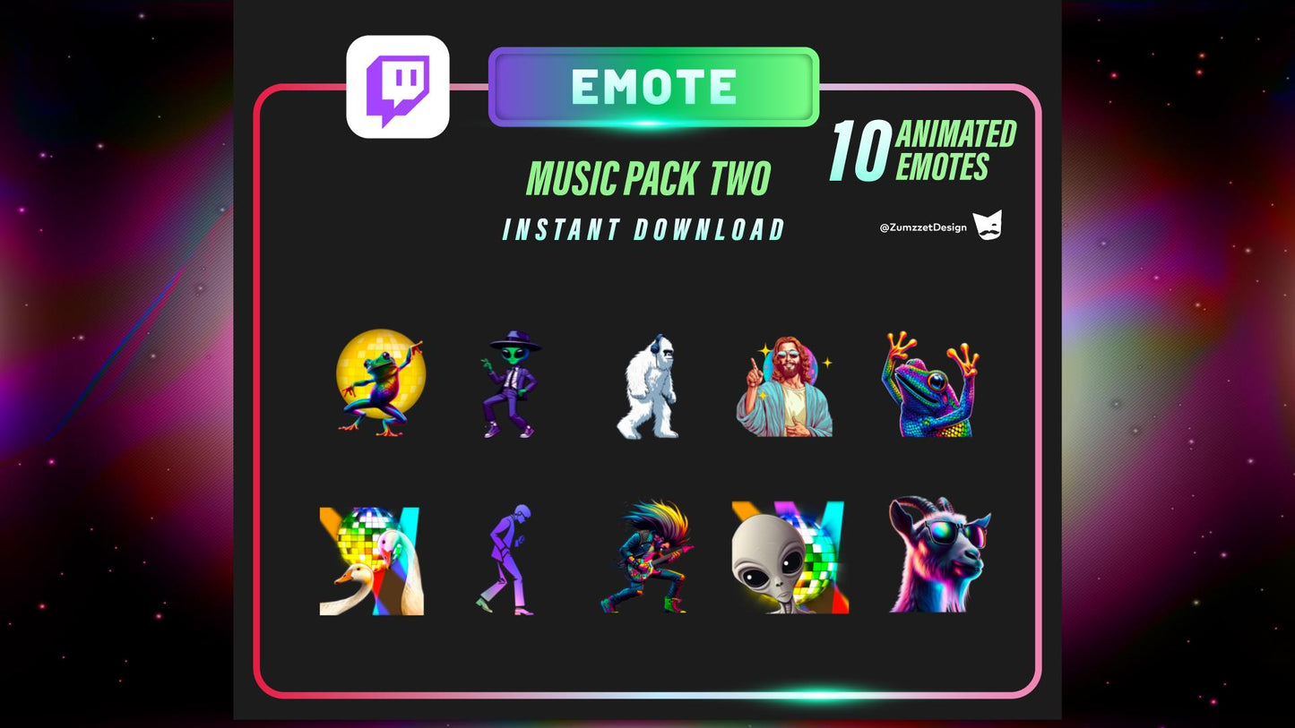 ANIMATED 10 Music Pack Emotes for Twitch, Streamer, Gaming, Streaming, Stream Emotes, Rave Emote, Music Emote, Party Emote