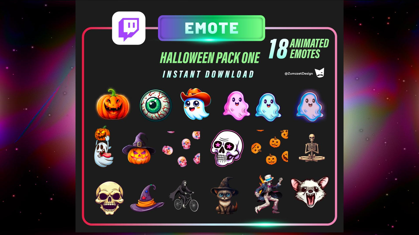 ANIMATED 18 Halloween Pack Emotes for Twitch, Streamer, Gaming, Streaming, Stream Emotes, Fall Emote, Spooky Emote, Skull Emote