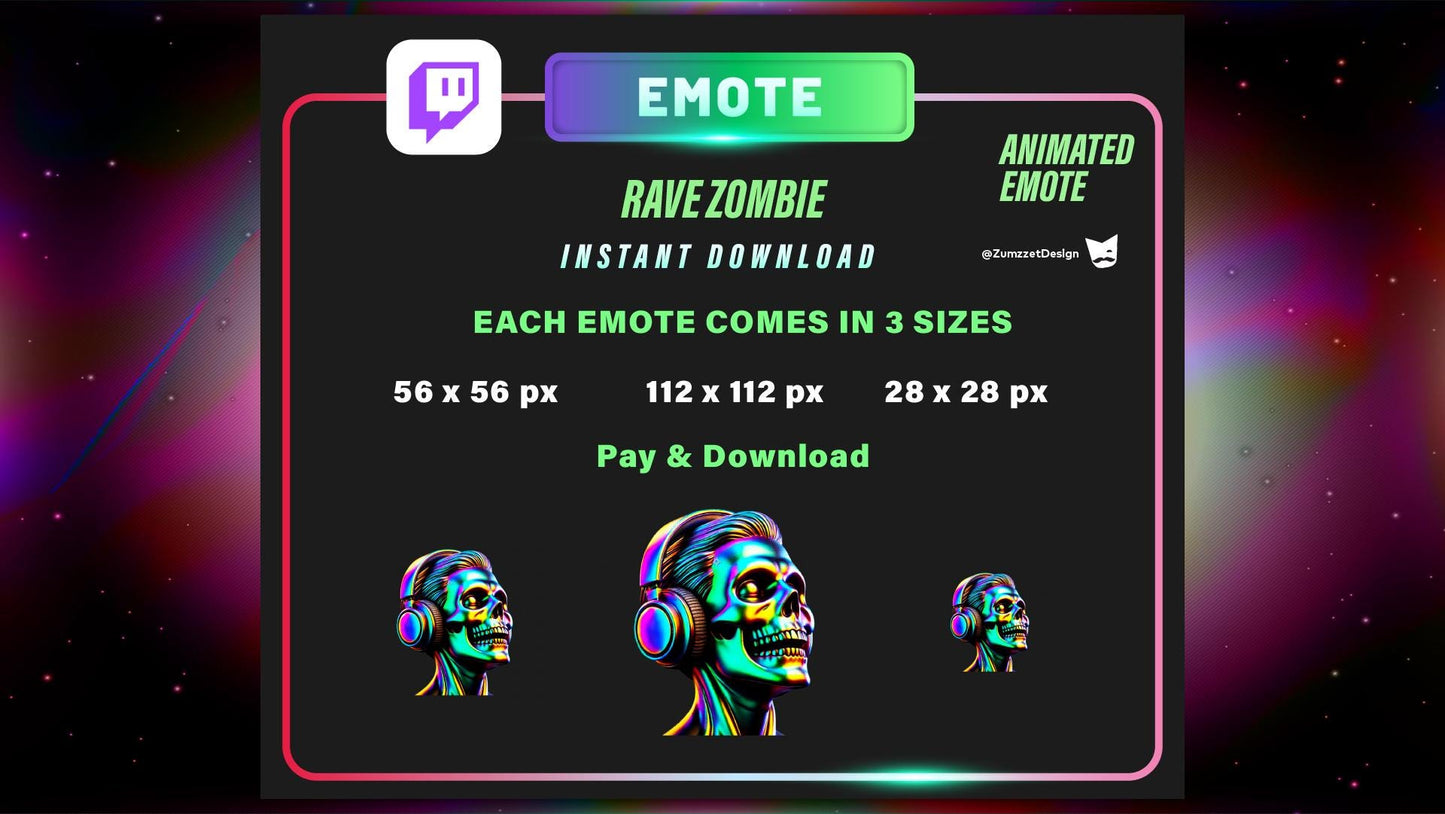 ANIMATED Zombie Emote for Twitch, Streaming Emotes, Gamer Emotes, Halloween Emote, Rave Emote, Party Emotes
