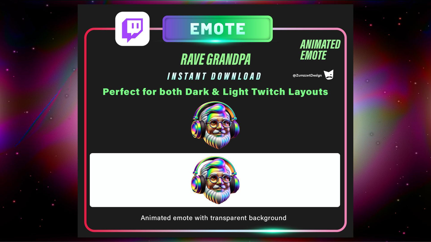 ANIMATED Headphones Grandpa Emote for Twitch, Party Emote, Gaming, Streaming, Stream Emotes, Gamer Emote, Music Emote
