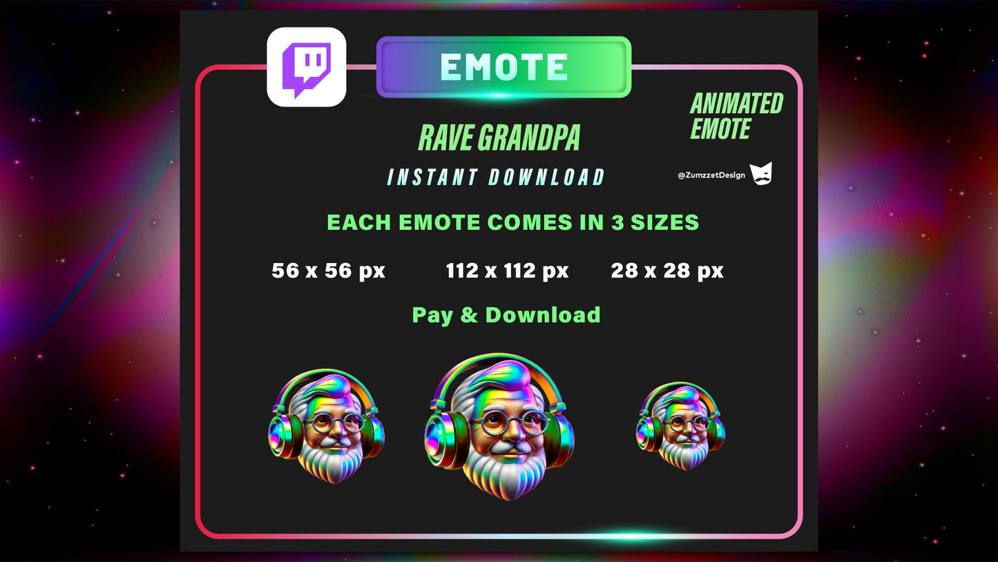 ANIMATED Headphones Grandpa Emote for Twitch, Party Emote, Gaming, Streaming, Stream Emotes, Gamer Emote, Music Emote