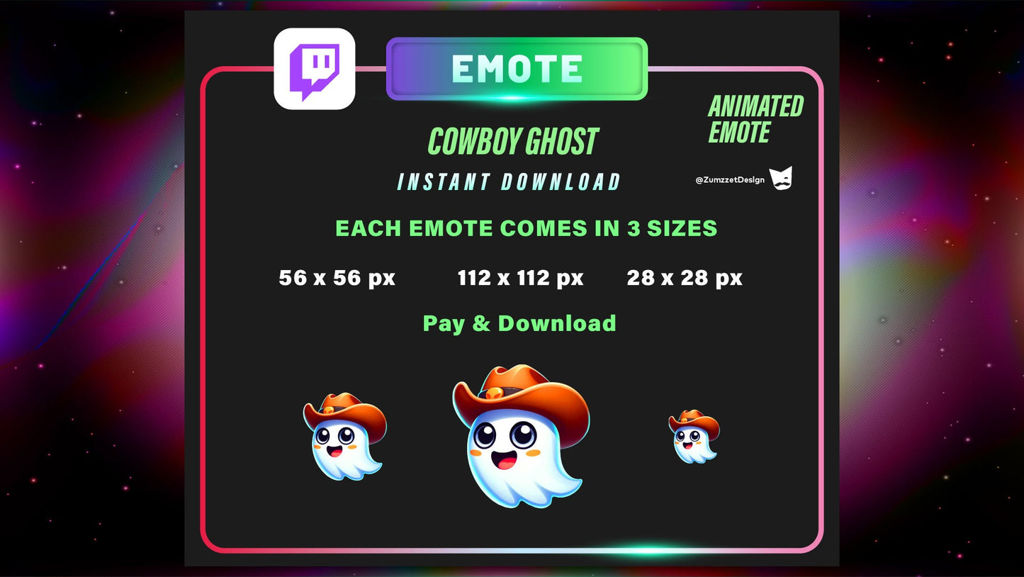 ANIMATED Cute Cowboy Hat Ghost Emote for Twitch, Streamer Emotes, Gaming Emotes, Streaming, Stream Emotes