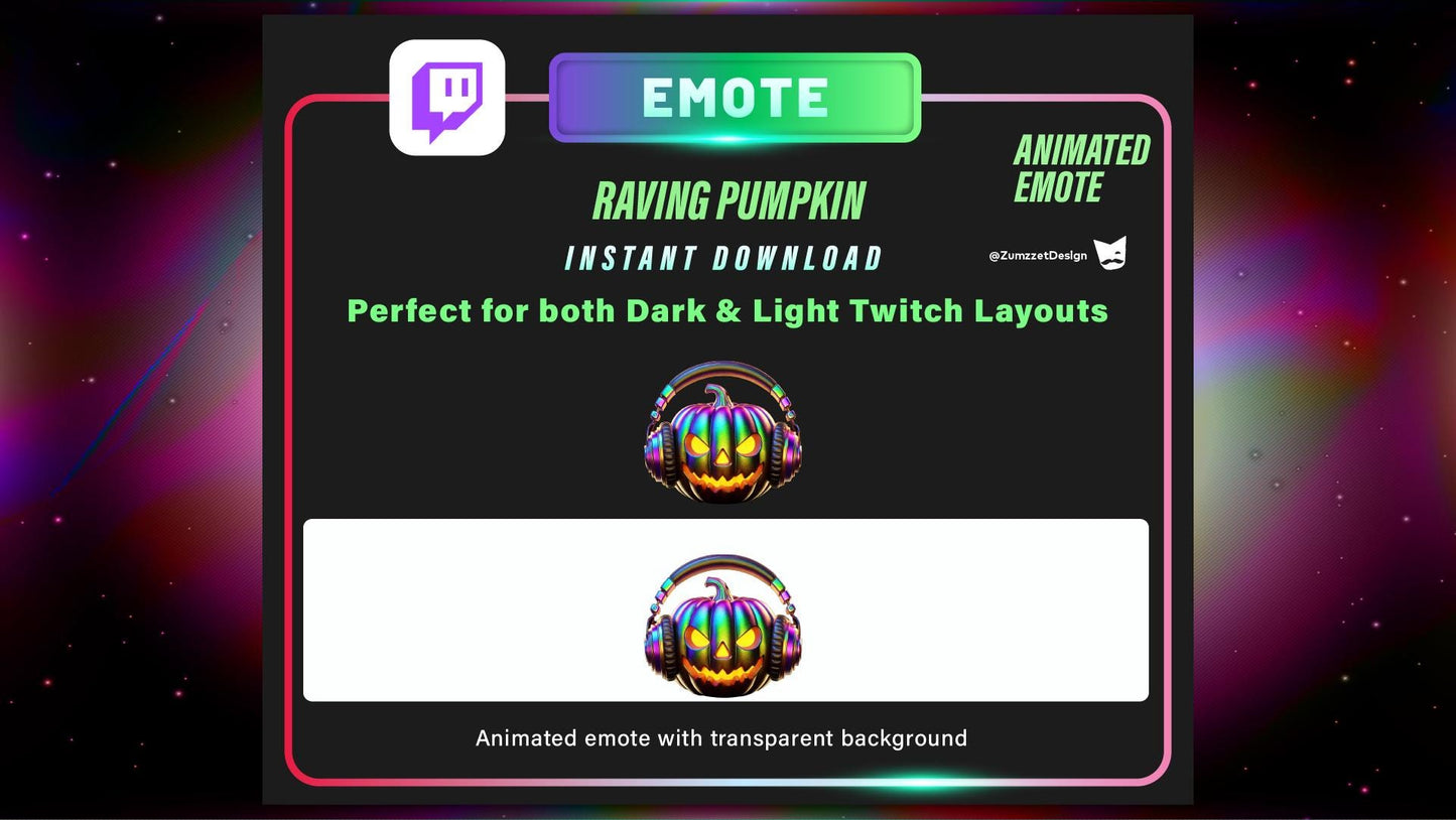 ANIMATED Pumpkin DJ Emote for Twitch, Streaming Emotes, Gamer Emotes, Halloween Emote, Rave Emote, Party Emotes