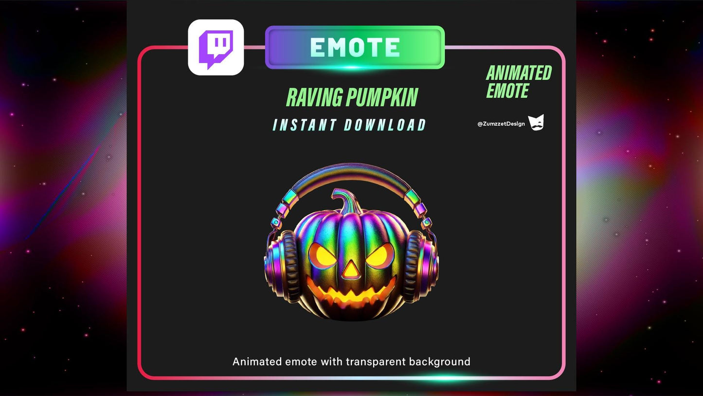 ANIMATED Pumpkin DJ Emote for Twitch, Streaming Emotes, Gamer Emotes, Halloween Emote, Rave Emote, Party Emotes