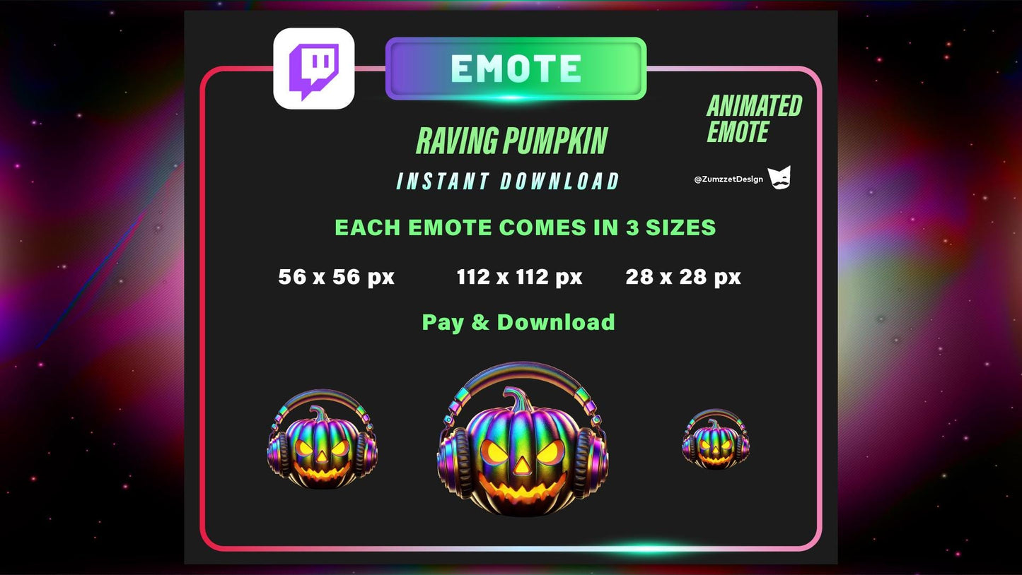 ANIMATED Pumpkin DJ Emote for Twitch, Streaming Emotes, Gamer Emotes, Halloween Emote, Rave Emote, Party Emotes