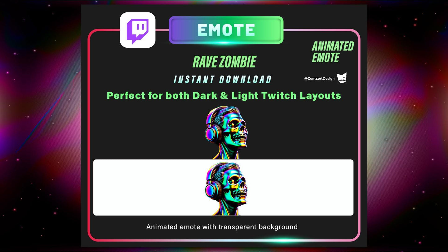 ANIMATED Zombie Emote for Twitch, Streaming Emotes, Gamer Emotes, Halloween Emote, Rave Emote, Party Emotes