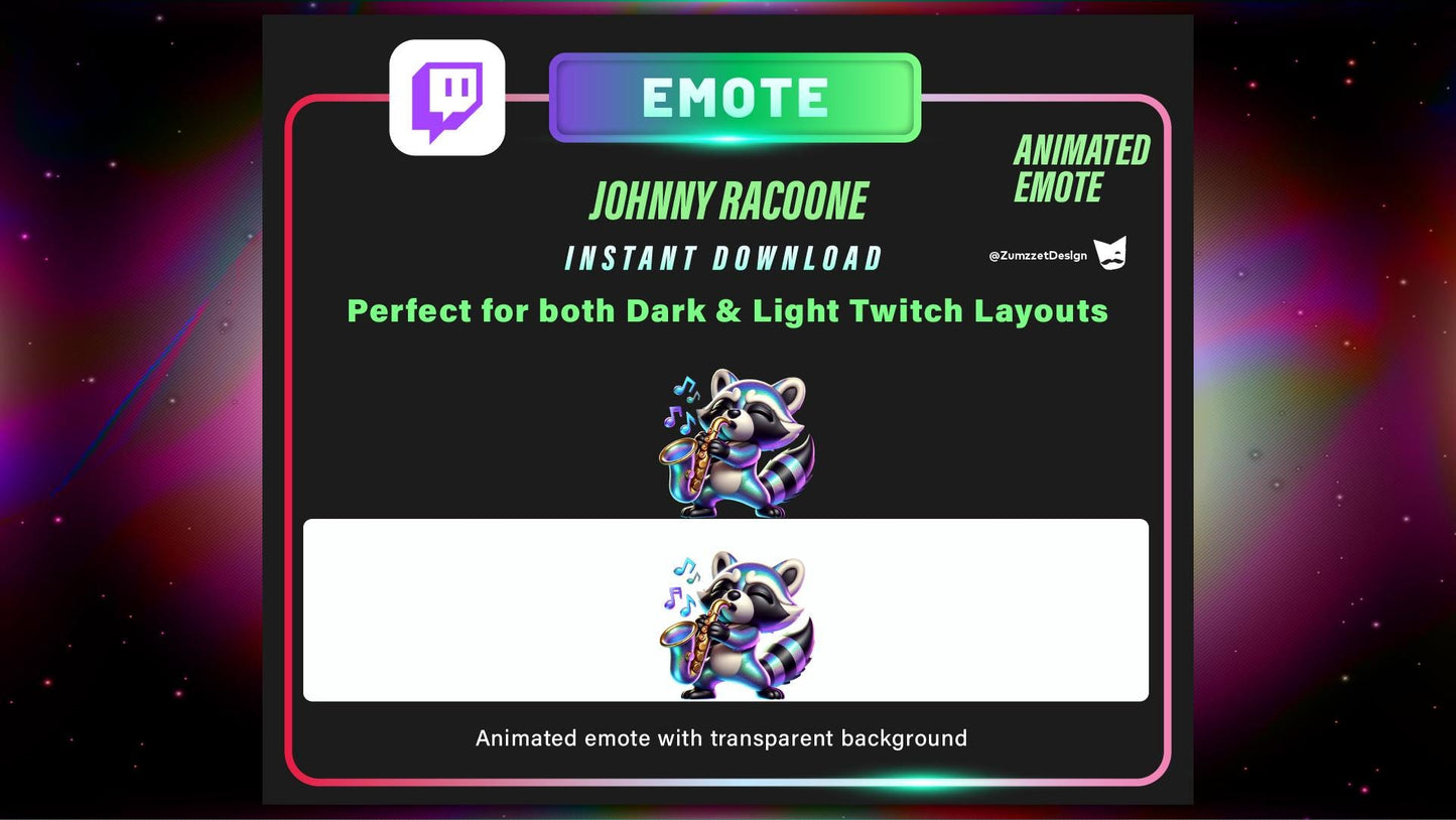ANIMATED Saxophone Racoon Emote Set for Twitch, Streamer, Stream Emotes, Party Emotes, Jazz Emotes, Music Emote, Dancing Emote