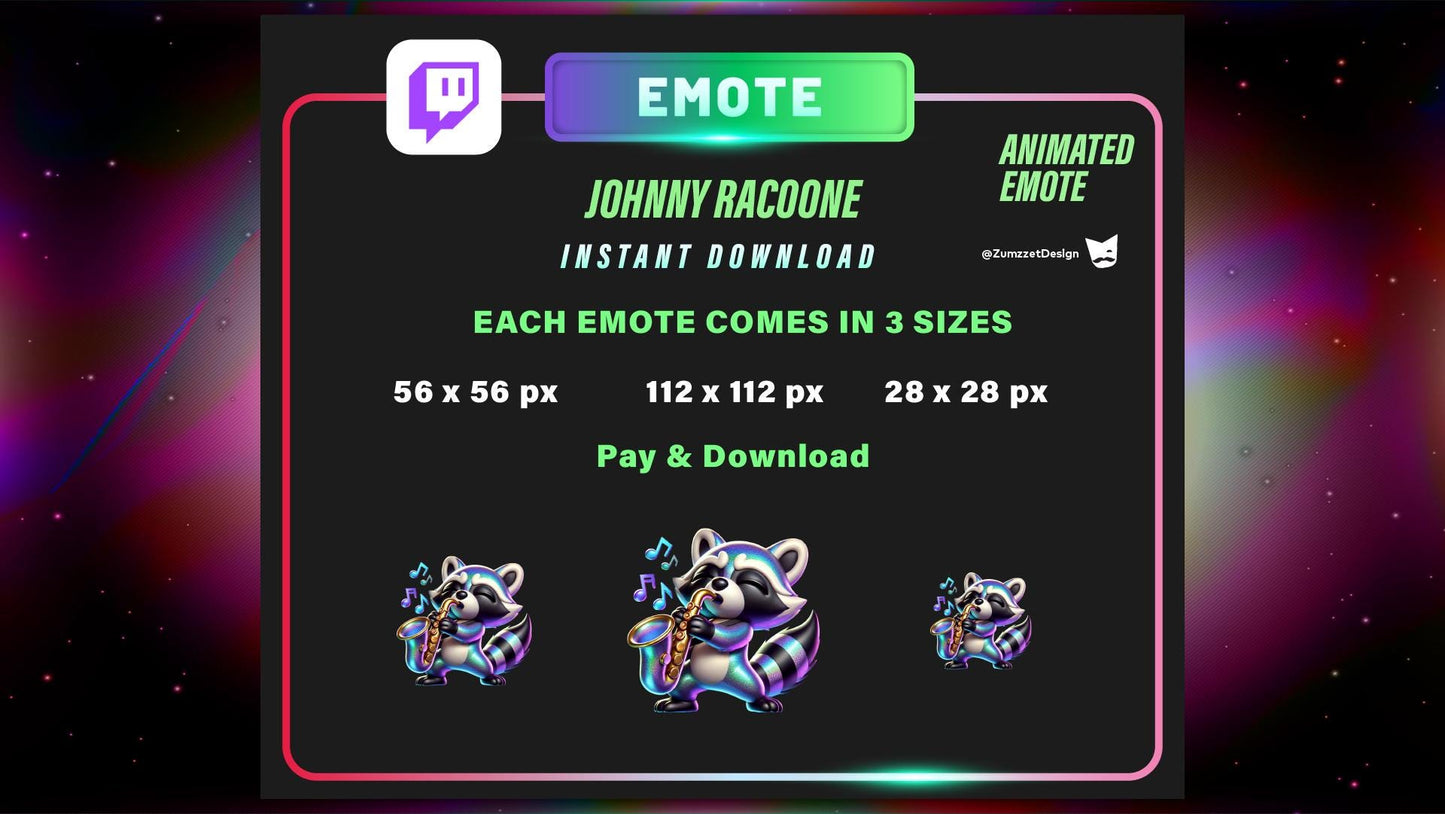 ANIMATED Saxophone Racoon Emote Set for Twitch, Streamer, Stream Emotes, Party Emotes, Jazz Emotes, Music Emote, Dancing Emote