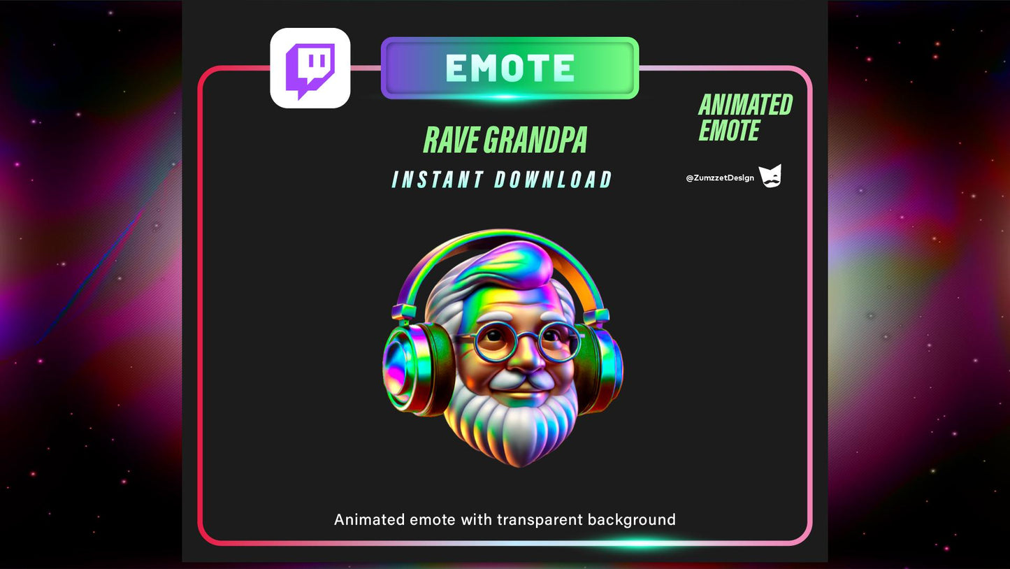 ANIMATED Headphones Grandpa Emote for Twitch, Party Emote, Gaming, Streaming, Stream Emotes, Gamer Emote, Music Emote
