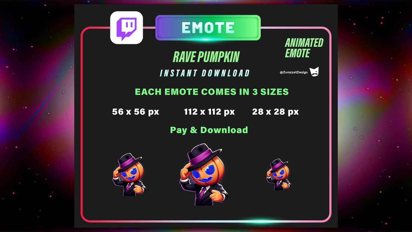 ANIMATED Rave Pumpkin Emote for Twitch, Streamer, Gaming, Streaming, Stream Emotes, Rave Emotes Emote, Glowing Emote, Halloween Emote