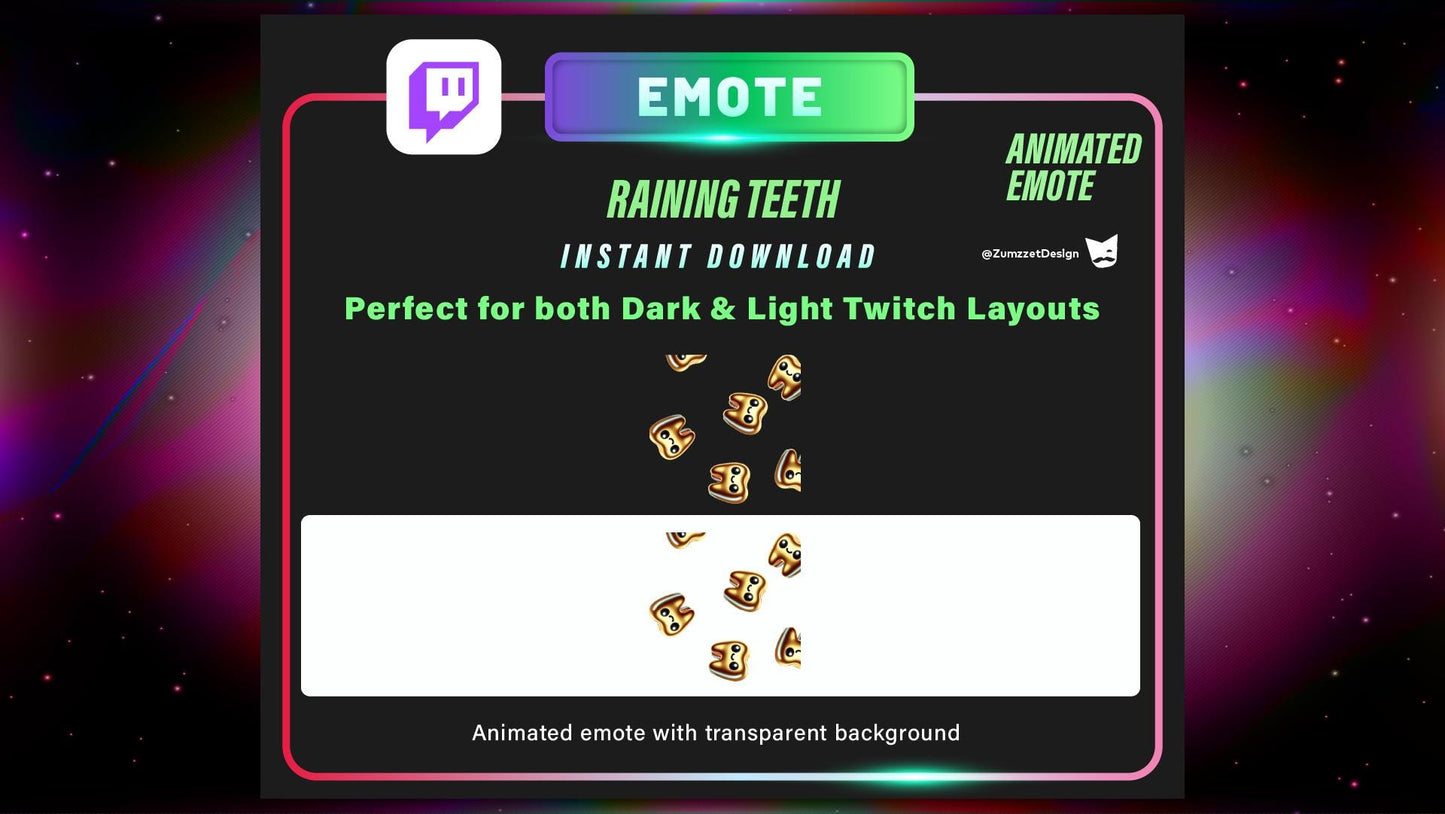 ANIMATED Raining Golden Tooth Emote for Twitch, Streamer, Gaming, Streaming, Stream Emotes, Halloween Emote, Fun Emote