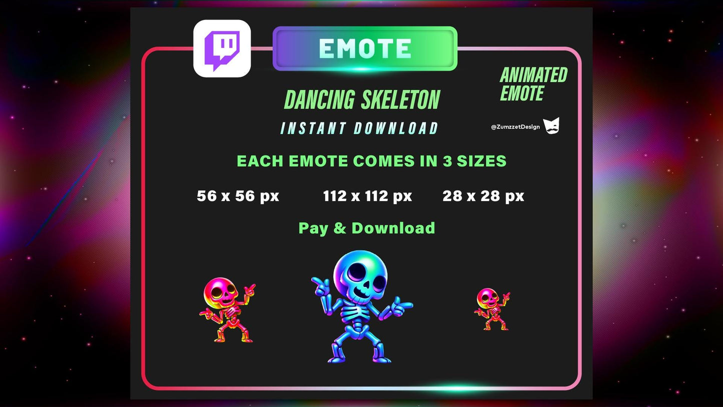 ANIMATED Rave Dancing Skeleton Emote for Twitch, Streamer, Gaming, Streaming, Stream Emotes, Glowing Emote, Music Emote