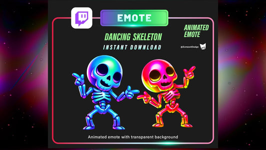 ANIMATED Rave Dancing Skeleton Emote for Twitch, Streamer, Gaming, Streaming, Stream Emotes, Glowing Emote, Music Emote