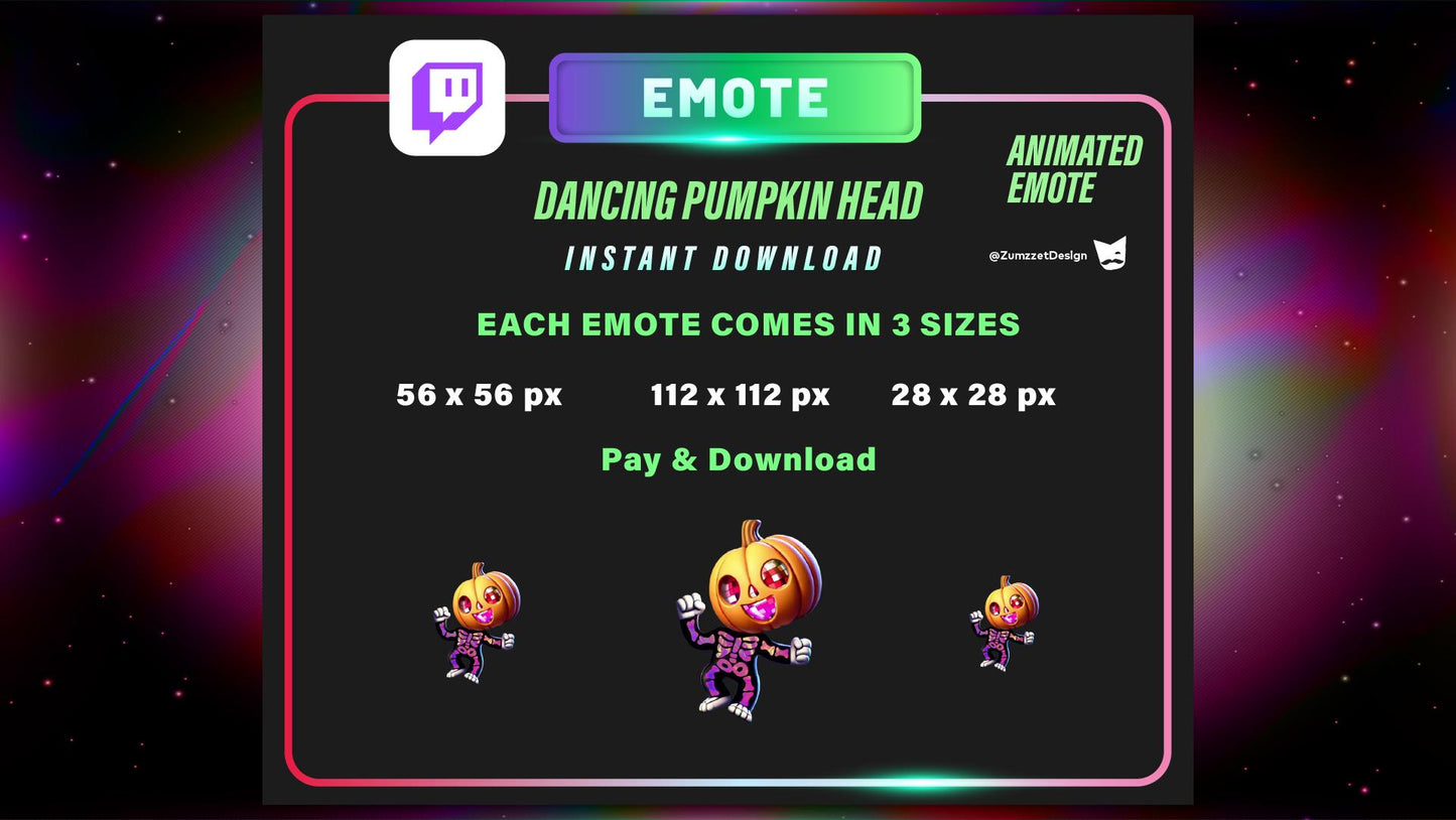 ANIMATED Rave Dancing Pumpkin Emote for Twitch, Streamer, Gaming, Streaming, Stream Emotes, Glowing Emote, Halloween Emote