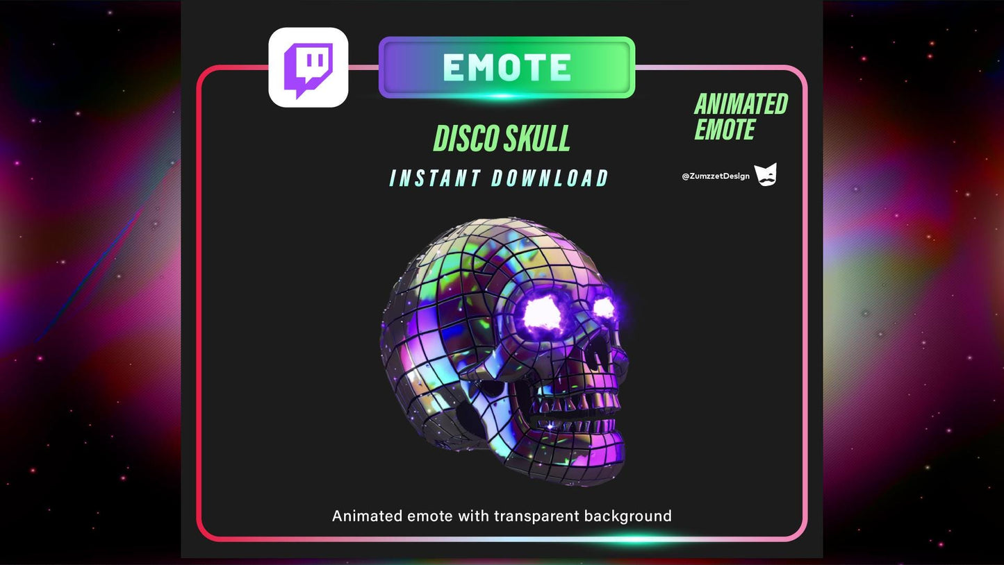 ANIMATED Disco Skull Emote for Twitch, Streamer, Gaming, Streaming, Stream Emotes, Gamer Emote, Glowing Emote, Music Emote, Spooky Emote