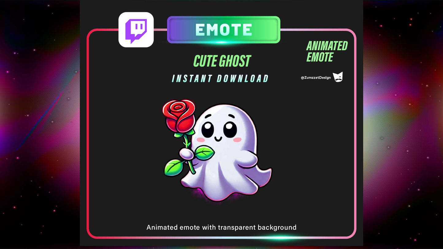 ANIMATED Cute Ghost with Flower Emote for Twitch, Streamer Emotes, Stream Emotes, Halloween Emote, Spooky Emote, Love Emotes