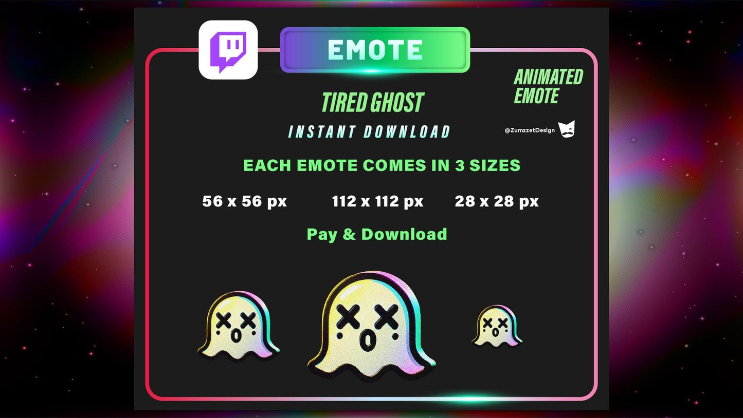 ANIMATED Neon Tired Ghost Emote for Twitch, Streamer Emotes, Gaming Emotes, Reaction Emote,
