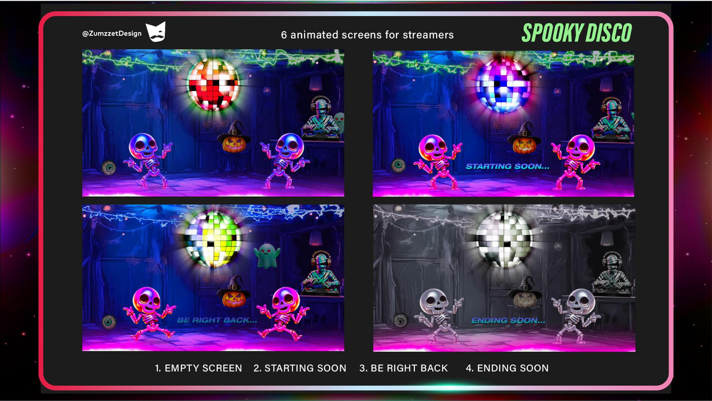 Animated Stream Screens Spooky Halloween Party, Animated Twitch Screens Neon, Vtuber Background, Rave Music Stream Alert, Ghost Alert