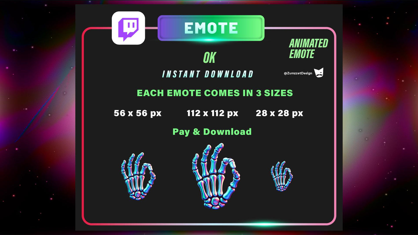 ANIMATED Skeleton OK Hand Gesture for Twitch, Horror Emote, Neon Emote, Streaming, Stream Emotes, Halloween Emote, Spooky Emote