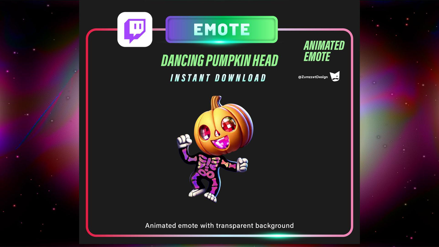 ANIMATED Rave Dancing Pumpkin Emote for Twitch, Streamer, Gaming, Streaming, Stream Emotes, Glowing Emote, Halloween Emote