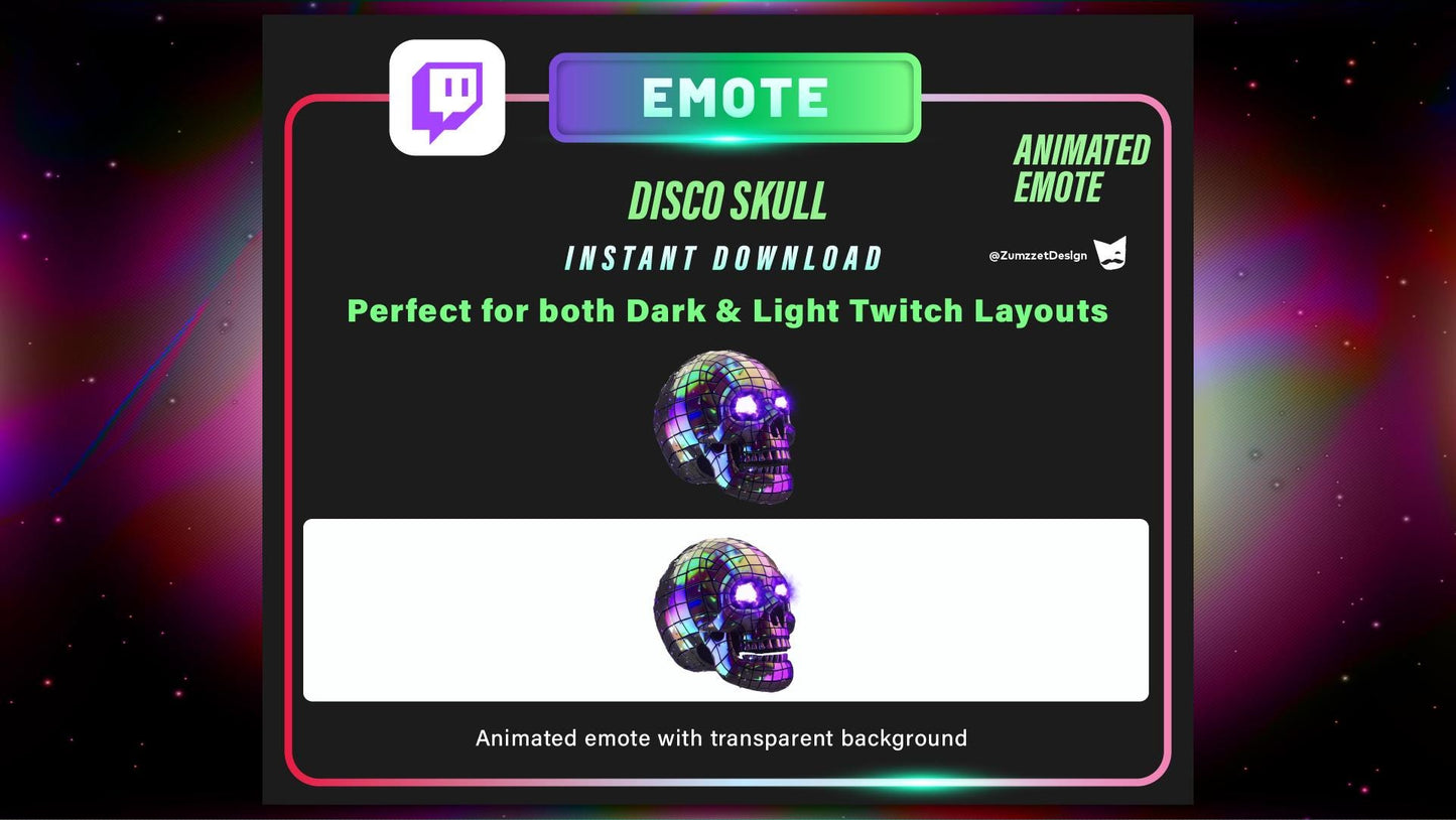 ANIMATED Disco Skull Emote for Twitch, Streamer, Gaming, Streaming, Stream Emotes, Gamer Emote, Glowing Emote, Music Emote, Spooky Emote