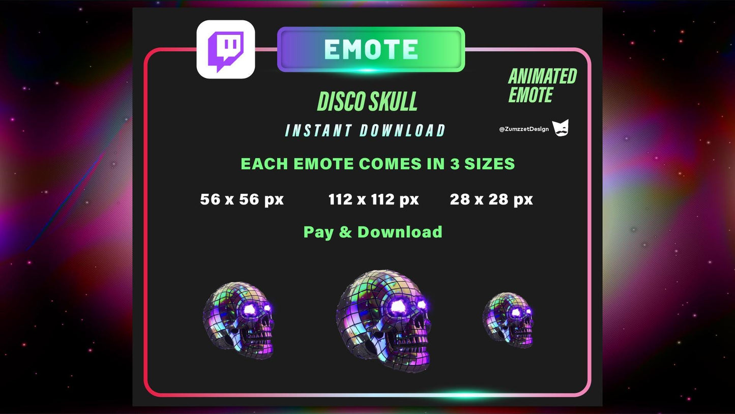 ANIMATED Disco Skull Emote for Twitch, Streamer, Gaming, Streaming, Stream Emotes, Gamer Emote, Glowing Emote, Music Emote, Spooky Emote
