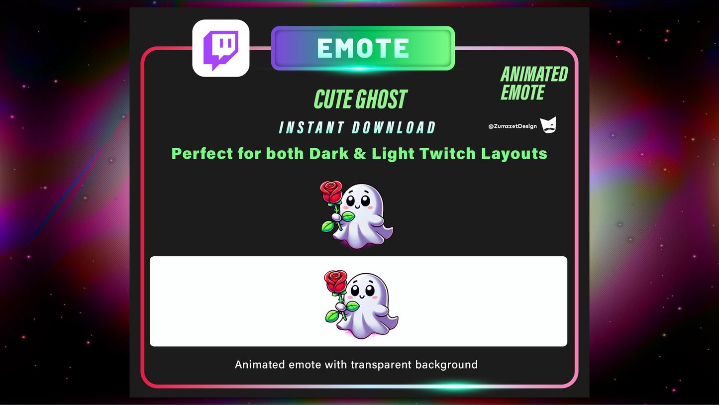 ANIMATED Cute Ghost with Flower Emote for Twitch, Streamer Emotes, Stream Emotes, Halloween Emote, Spooky Emote, Love Emotes