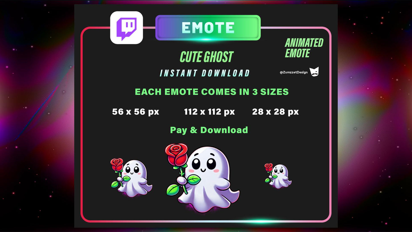 ANIMATED Cute Ghost with Flower Emote for Twitch, Streamer Emotes, Stream Emotes, Halloween Emote, Spooky Emote, Love Emotes