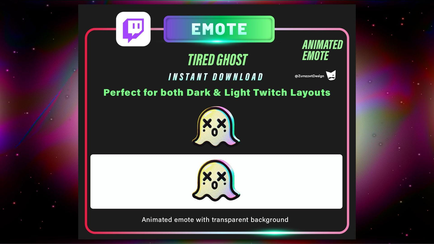 ANIMATED Neon Tired Ghost Emote for Twitch, Streamer Emotes, Gaming Emotes, Reaction Emote,