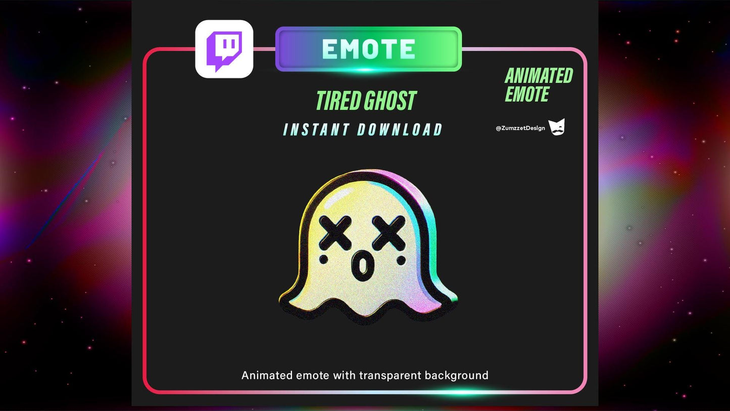 ANIMATED Neon Tired Ghost Emote for Twitch, Streamer Emotes, Gaming Emotes, Reaction Emote,