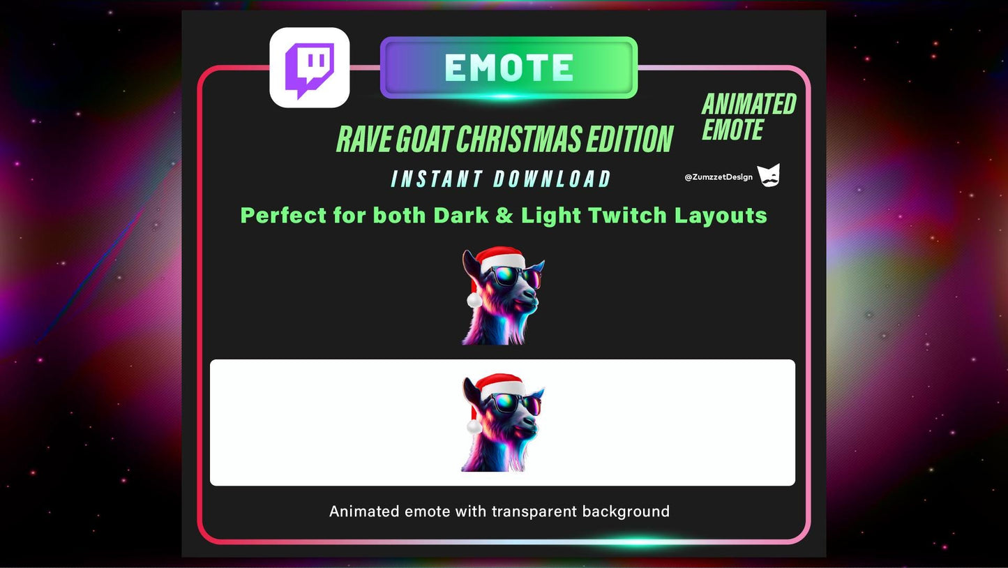 ANIMATED Xmas Goat Emote for Twitch, Streamer, Gaming, Streaming, Stream Emotes, Glowing Emote, Music Emote, NYE Emote, Christmas Emote