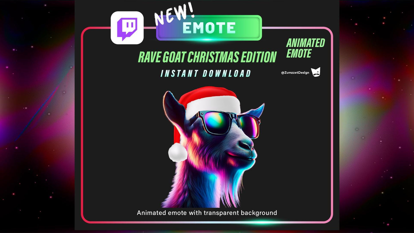 ANIMATED Xmas Goat Emote for Twitch, Streamer, Gaming, Streaming, Stream Emotes, Glowing Emote, Music Emote, NYE Emote, Christmas Emote
