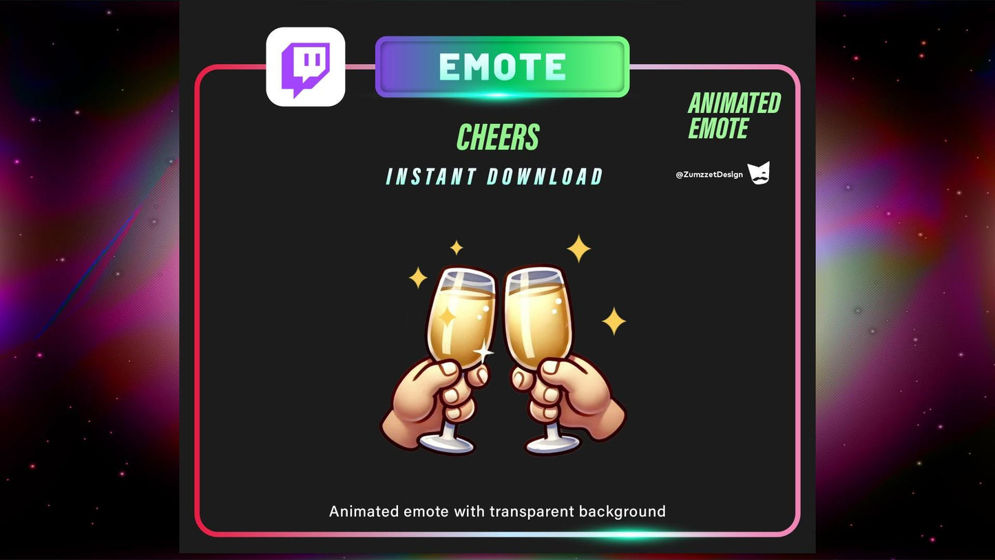 ANIMATED Cheers Toast and Holding Glasses for Twitch, Streamer, Celebration Emotes, Champagne Emote, Party Emote for Twitch, NYE Emote