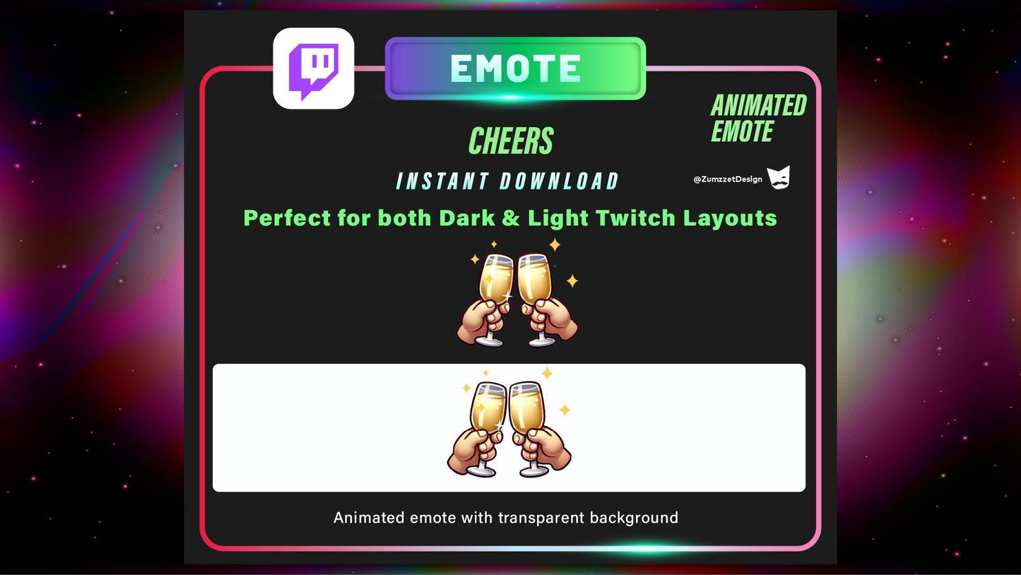 ANIMATED Cheers Toast and Holding Glasses for Twitch, Streamer, Celebration Emotes, Champagne Emote, Party Emote for Twitch, NYE Emote