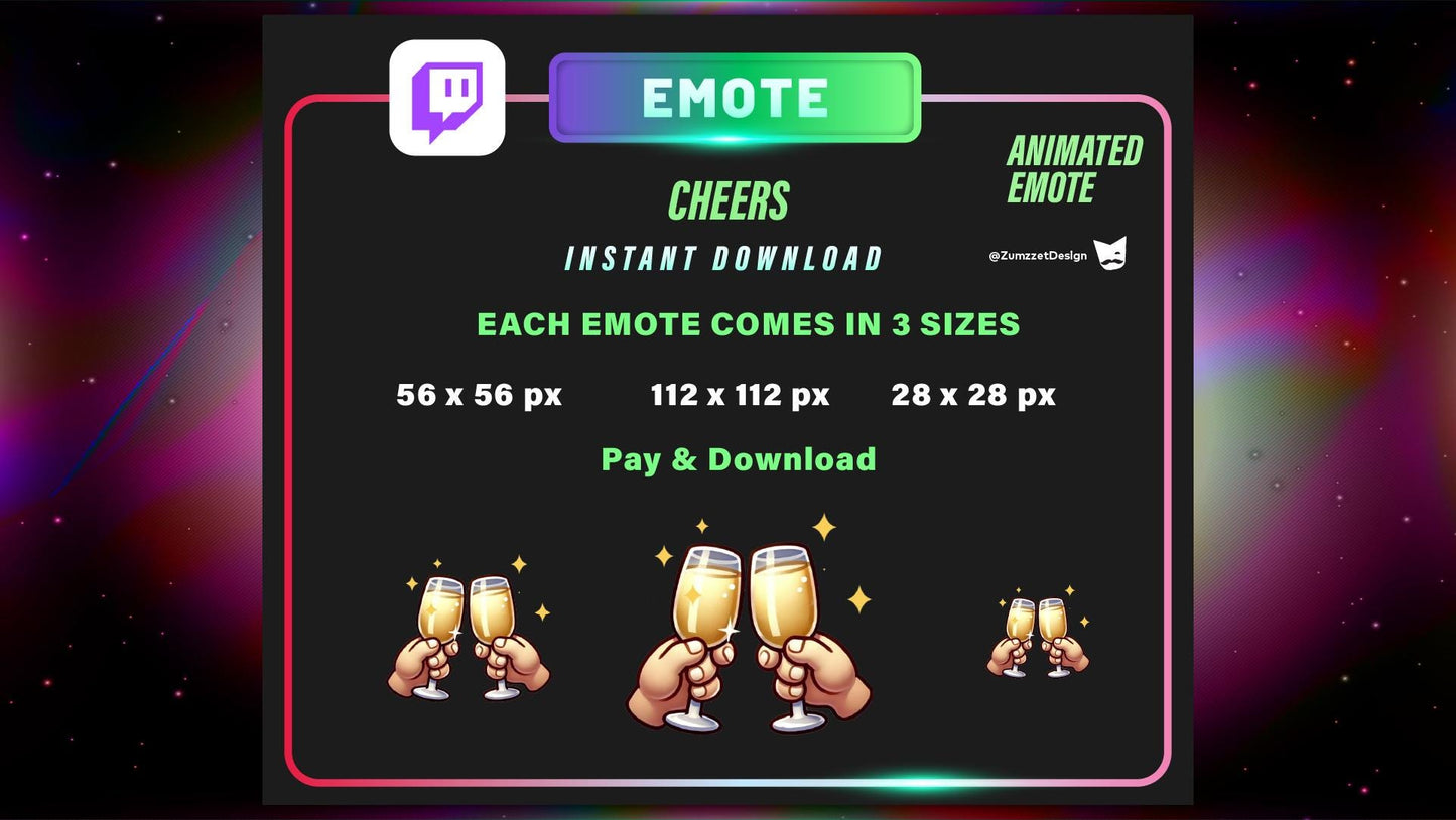 ANIMATED Cheers Toast and Holding Glasses for Twitch, Streamer, Celebration Emotes, Champagne Emote, Party Emote for Twitch, NYE Emote