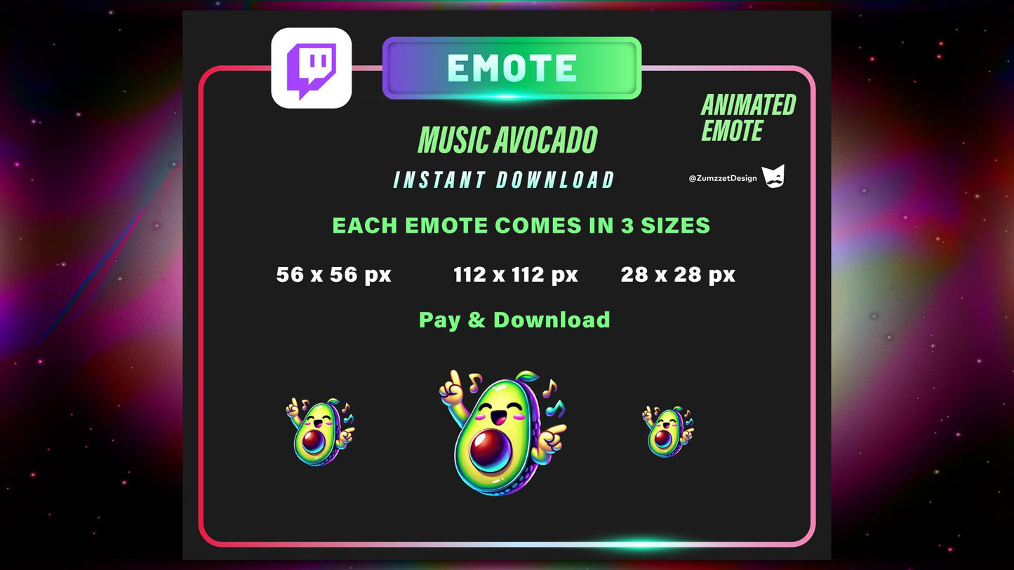 ANIMATED DECORATION and EMOTE Dancing Avocado for Twitch, Techno Emote, Stream Emotes, Glowing Emote, Music Emote, Streaming Assets