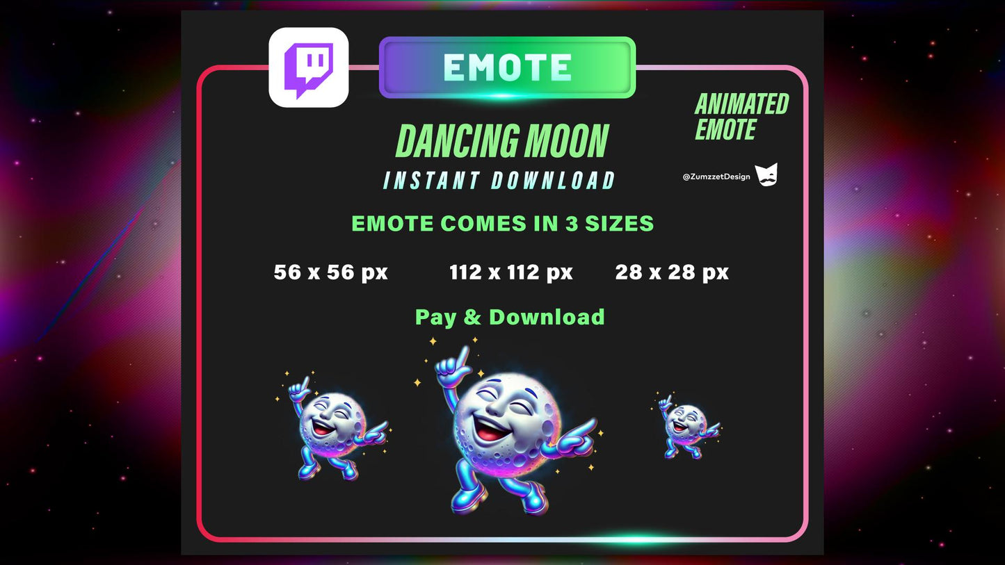 ANIMATED EMOTE & DECORATION Neon Dancing Moon for Twitch, Streaming, Stream Emotes, Music Emotes, Glowing Emote, Dancing Emote