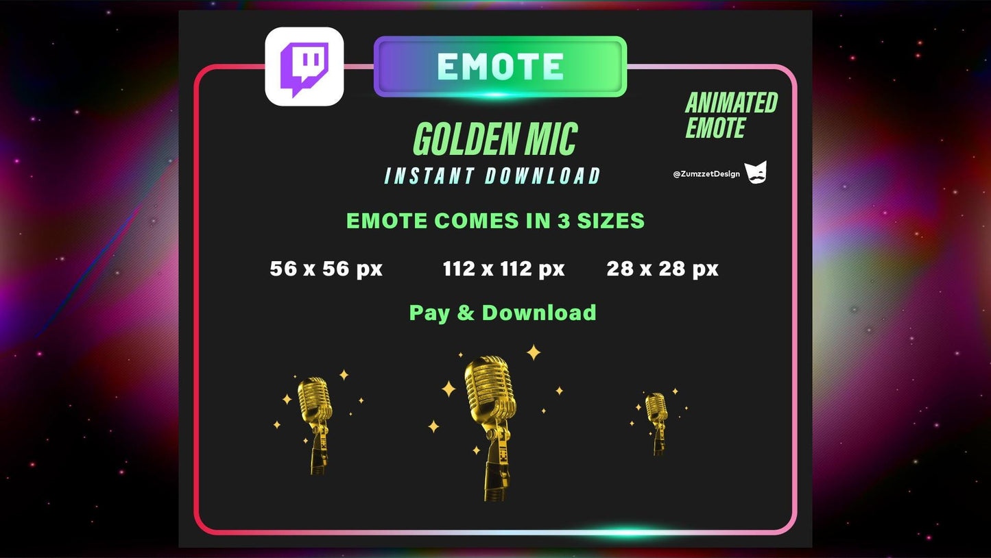 ANIMATED Golden Microphone Emote for Twitch, Streamer, Streaming, Stream Emotes, Gamer Emote, DJ Emote, Music Emote