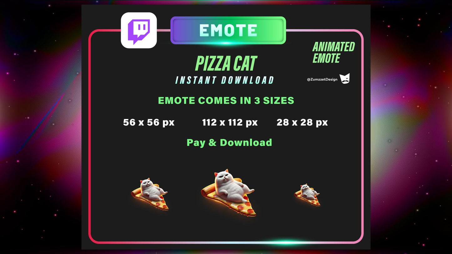ANIMATED DECORATION and Emote Pizza Cat Stream, Transparent Background WEBM Seamless Loop, Valentines Decoration Overlay, Streaming Assets