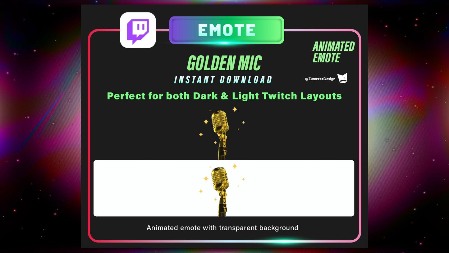 ANIMATED Golden Microphone Emote for Twitch, Streamer, Streaming, Stream Emotes, Gamer Emote, DJ Emote, Music Emote