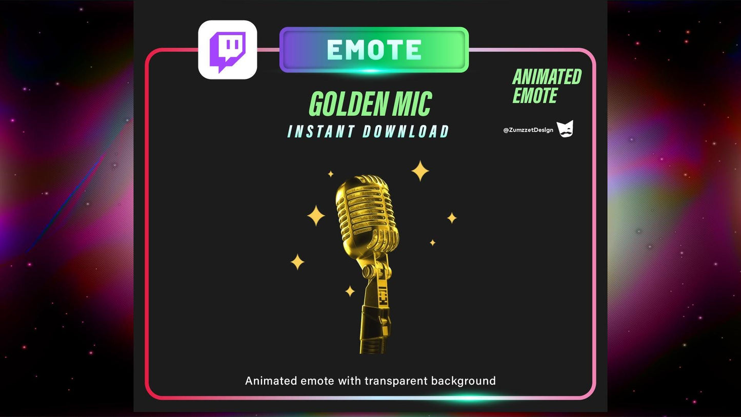 ANIMATED Golden Microphone Emote for Twitch, Streamer, Streaming, Stream Emotes, Gamer Emote, DJ Emote, Music Emote