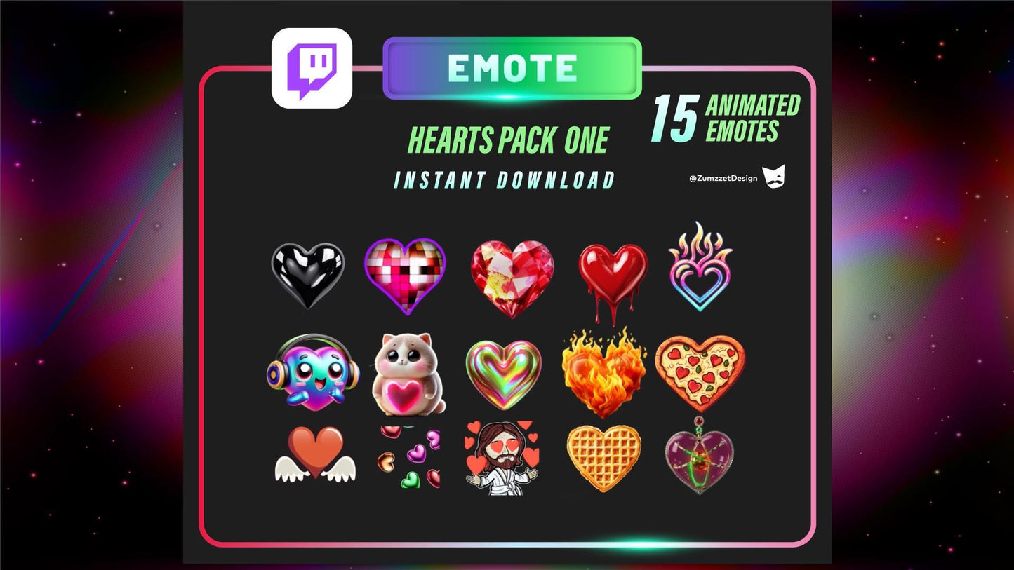ANIMATED 15 Heart Love Pack Emotes for Twitch, Streamer Emote, Valentines Day V-day Emote Streaming, Streamers-Instant Download