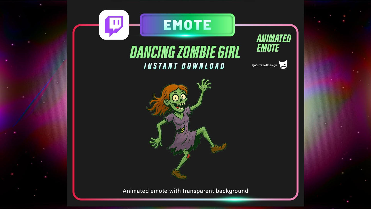 ANIMATED Dancing Zombie Girl Emote for Twitch, Streaming Emotes, Gamer Emotes, Halloween Emote, Rave Emote, Party Emotes