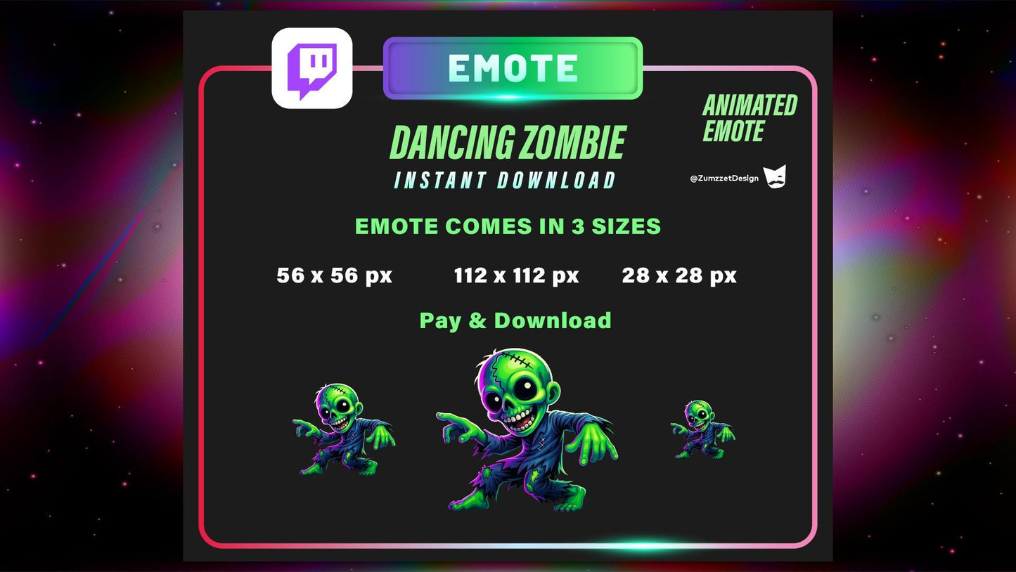 ANIMATED Dancing Zombie Emote for Twitch, Streaming Emotes, Gamer Emotes, Halloween Emote, Rave Emote, Party Emotes