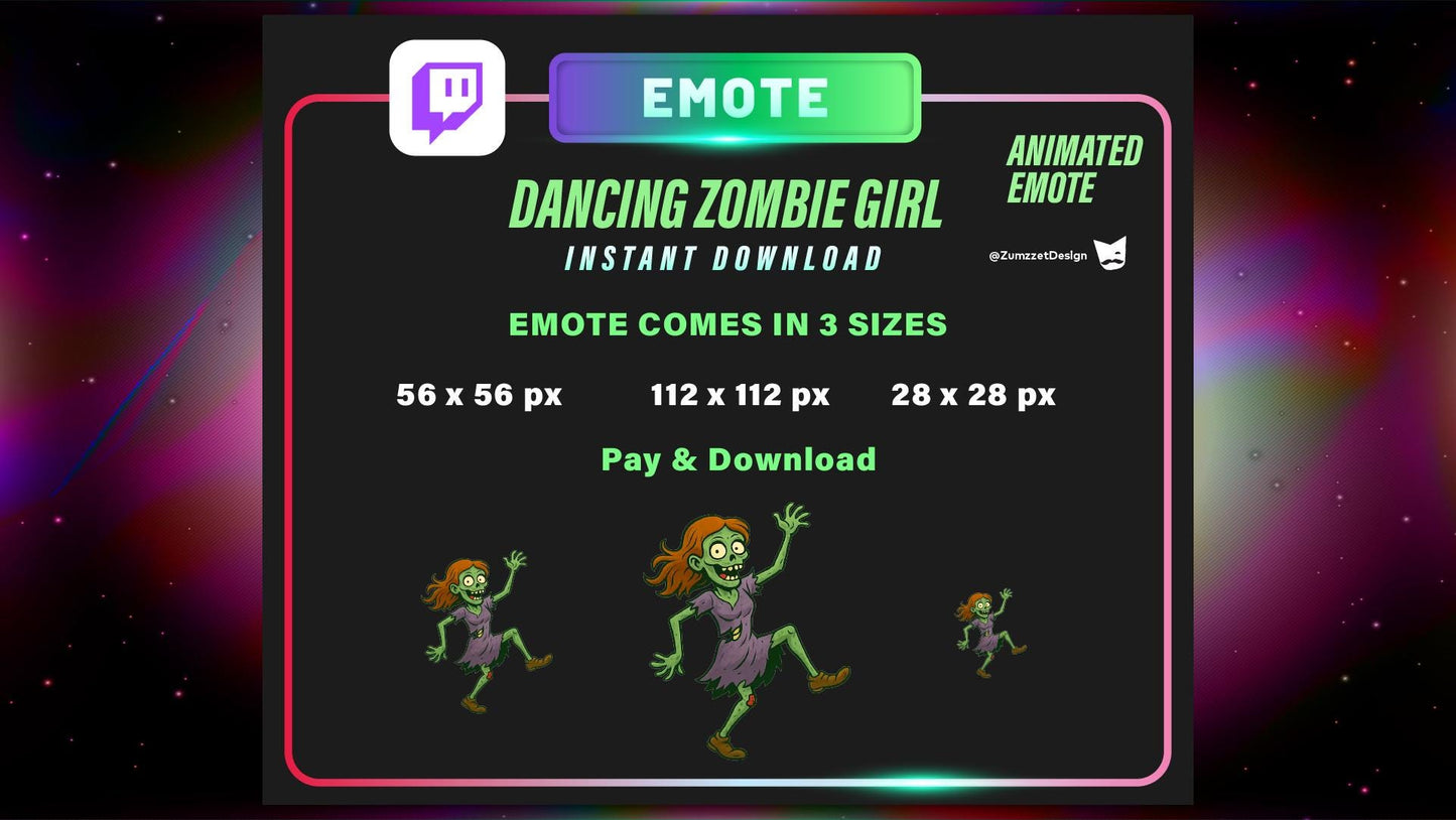ANIMATED Dancing Zombie Girl Emote for Twitch, Streaming Emotes, Gamer Emotes, Halloween Emote, Rave Emote, Party Emotes