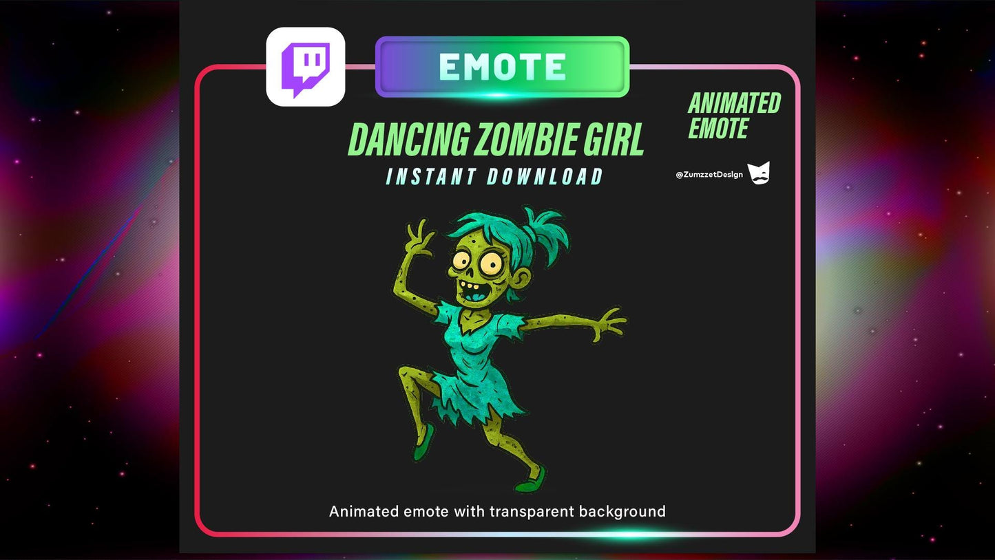 ANIMATED Dancing Zombie Green Girl Emote for Twitch, Streaming Emotes, Gamer Emotes, Halloween Emote, Rave Emote, Party Emotes
