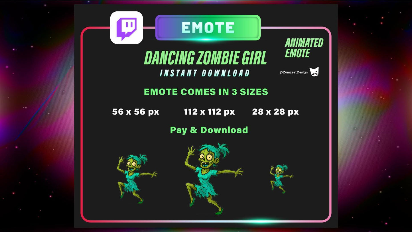 ANIMATED Dancing Zombie Green Girl Emote for Twitch, Streaming Emotes, Gamer Emotes, Halloween Emote, Rave Emote, Party Emotes