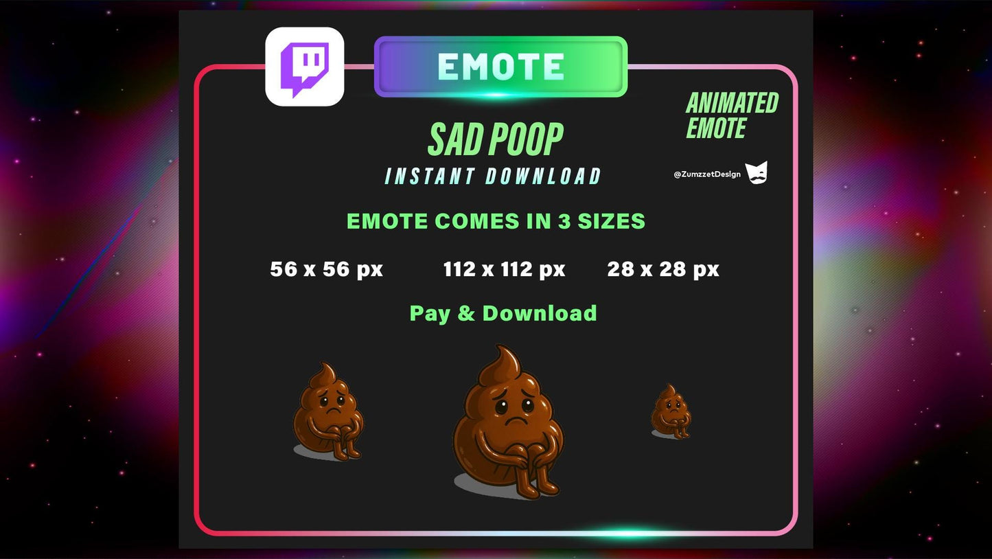 ANIMATED Sad Brown Poop Emote Twitch, Streamer, Gaming, Streaming, Stream Emotes, Reaction Emote, Sad Crying Emote